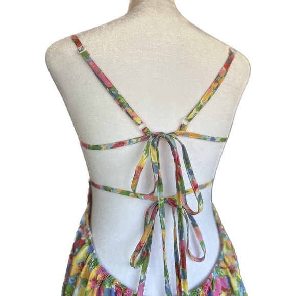 Allover Floral Print Knot Front Ruched Bust Tie Backless Cami Dress - Picture 11 of 15